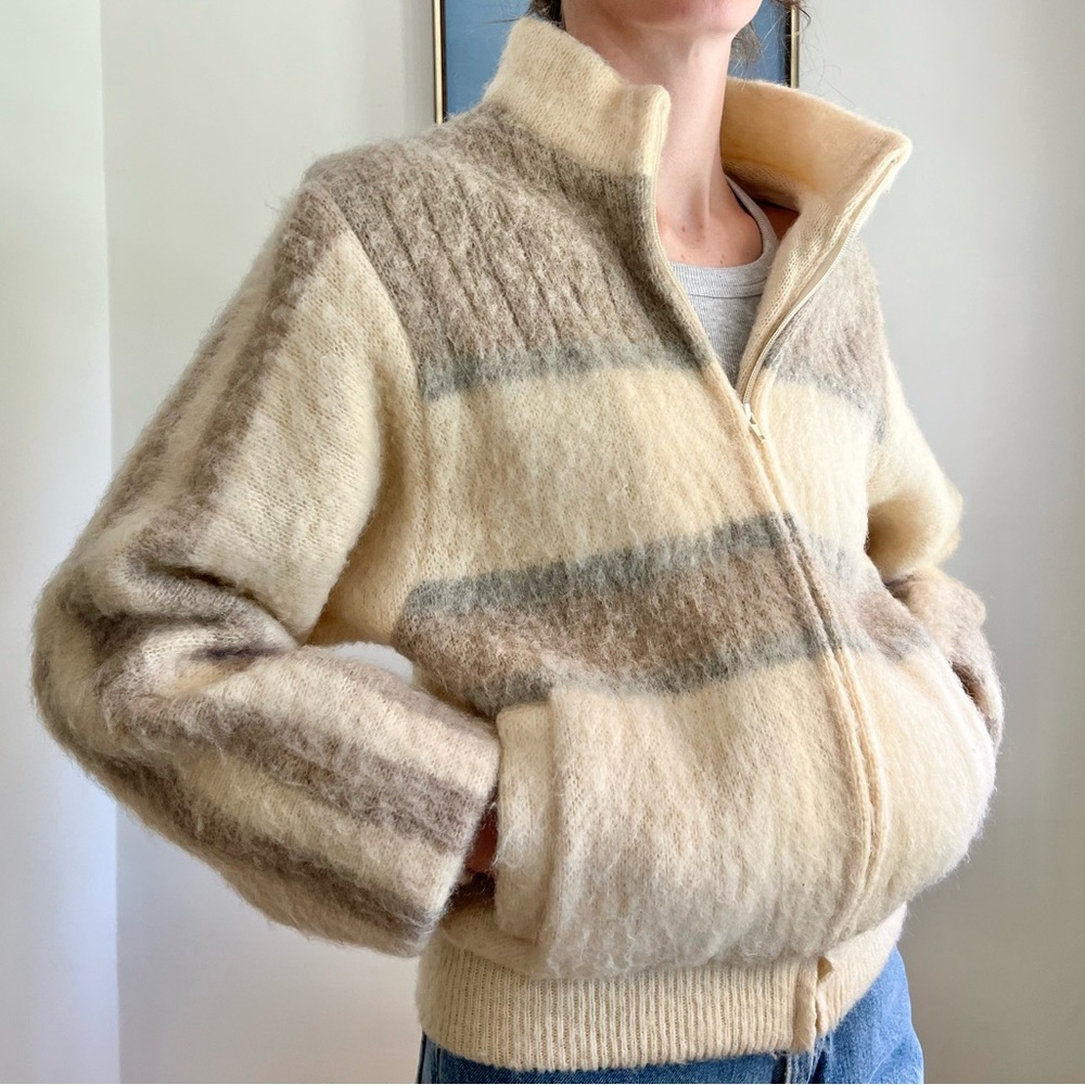 1970’s Vintage Samband Of Iceland Wool Neutral Color Block Jacket